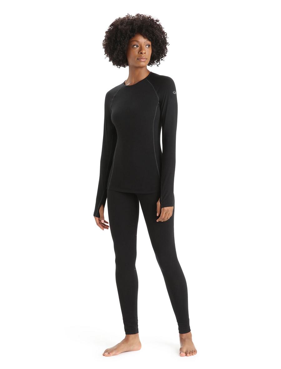 Women's Icebreaker BodyfitZone™ Merino 150 Zone Long Sleeve Crewe Thermal Top Base Layers Black | CA 1060CTVE